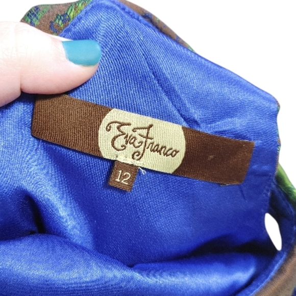 Eva Franco Brown Green Abstract Sleeveless Fit & Flare Mini Dress Womens Size 12 - Picture 6 of 8